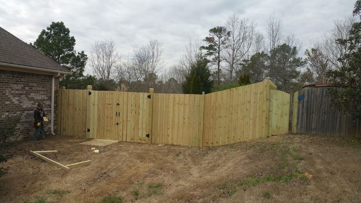 Exposed Post Privacy W Double Gate fence installed by Shelby Fence Company in Alabaster, AL